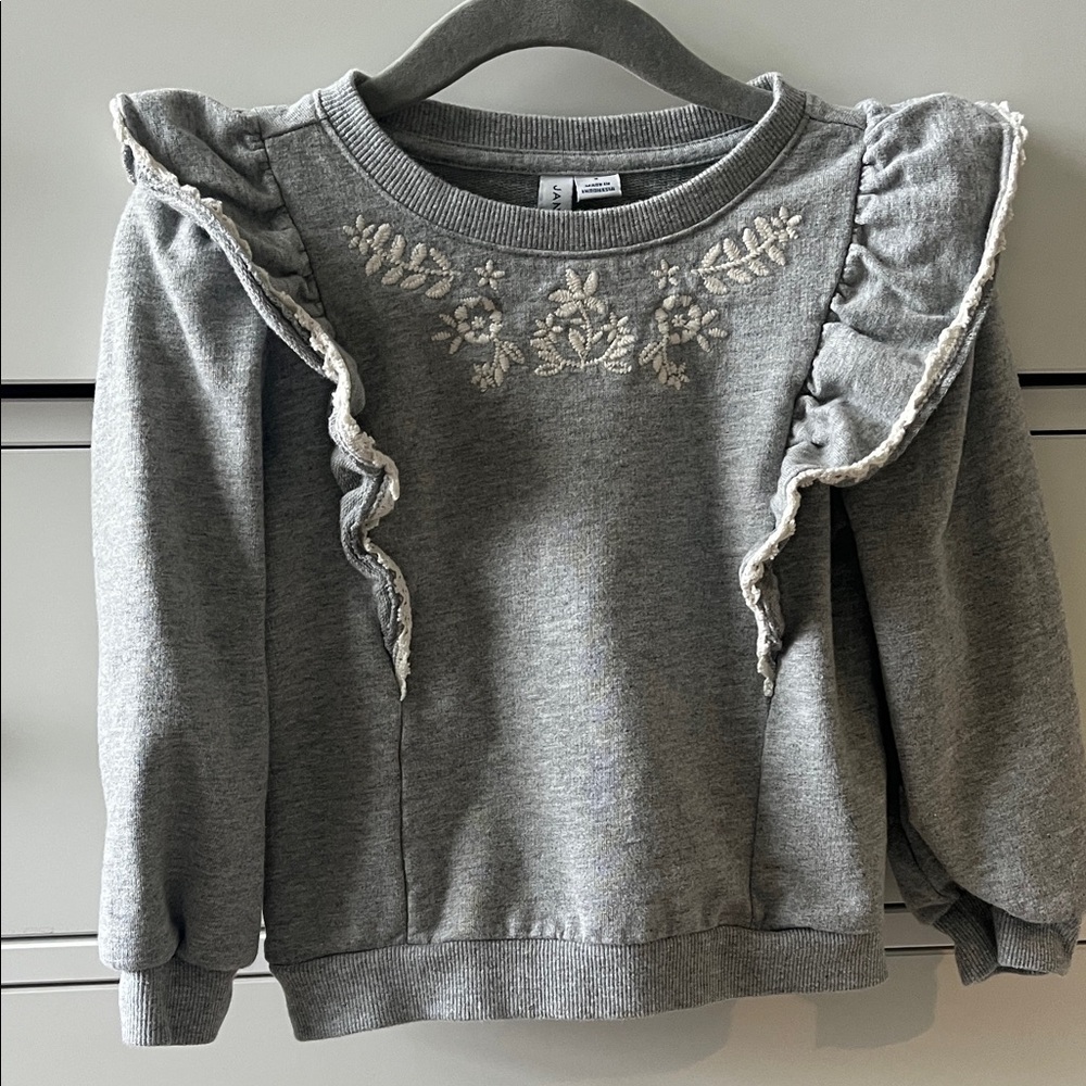 Janie and Jack Gray Floral Ruffle Sweatshirt